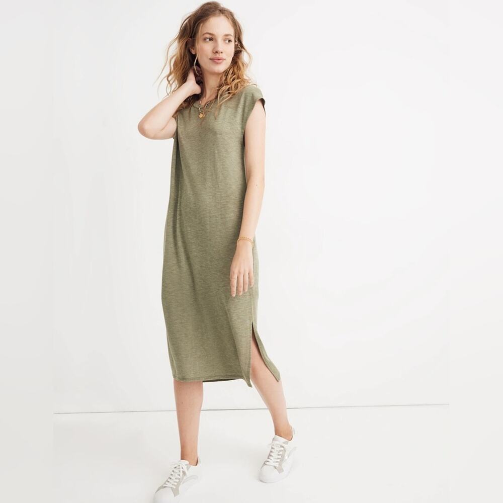 Madewell Women’s Muscle Dress Midi Casual Viscose Minimalist Olive Green XS